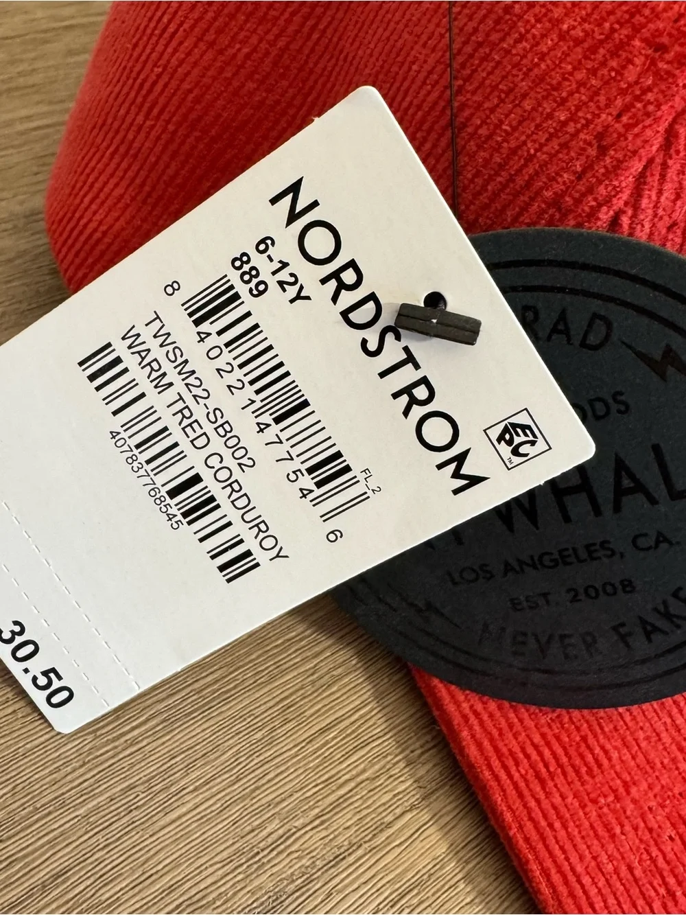 Tiny Whales Take It Easy Corduroy Hat 6-12Y NWT